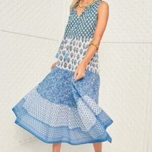 Tuckernuck Bahama Blue Salty Paloma Caftan Dress Size Medium Vacation Beach